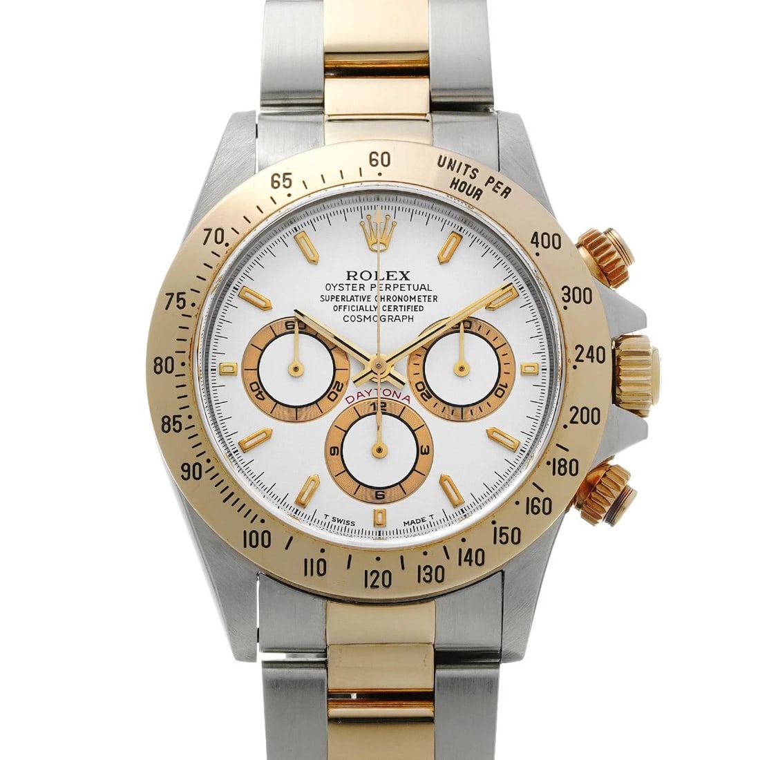 ROLEX COSMOGRAPH DAYTONA WHITE WATCH: ROLEX Cosmograph Daytona white WATCH Brand: ROLEX Type: Wristwatch Material: Band Material Stainless steel/Yellow Gold, Case Material Stainless steel Color: Dial Color white Size: ??Case? H/about 40mm