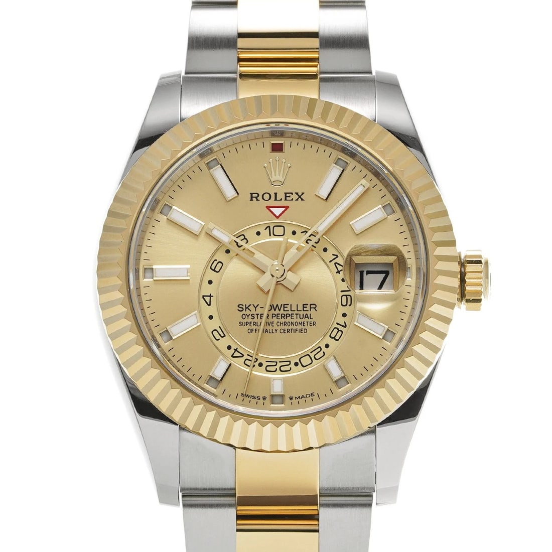 ROLEX SKY DWELLER CHAMPAGNE WATCH: ROLEX Sky Dweller Champagne WATCH Brand: ROLEX Type: Wristwatch Material: Band Material Stainless steel/Yellow Gold, Case Material Stainless steel Color: Dial Color Champagne Size: ??Case? H/about 42m