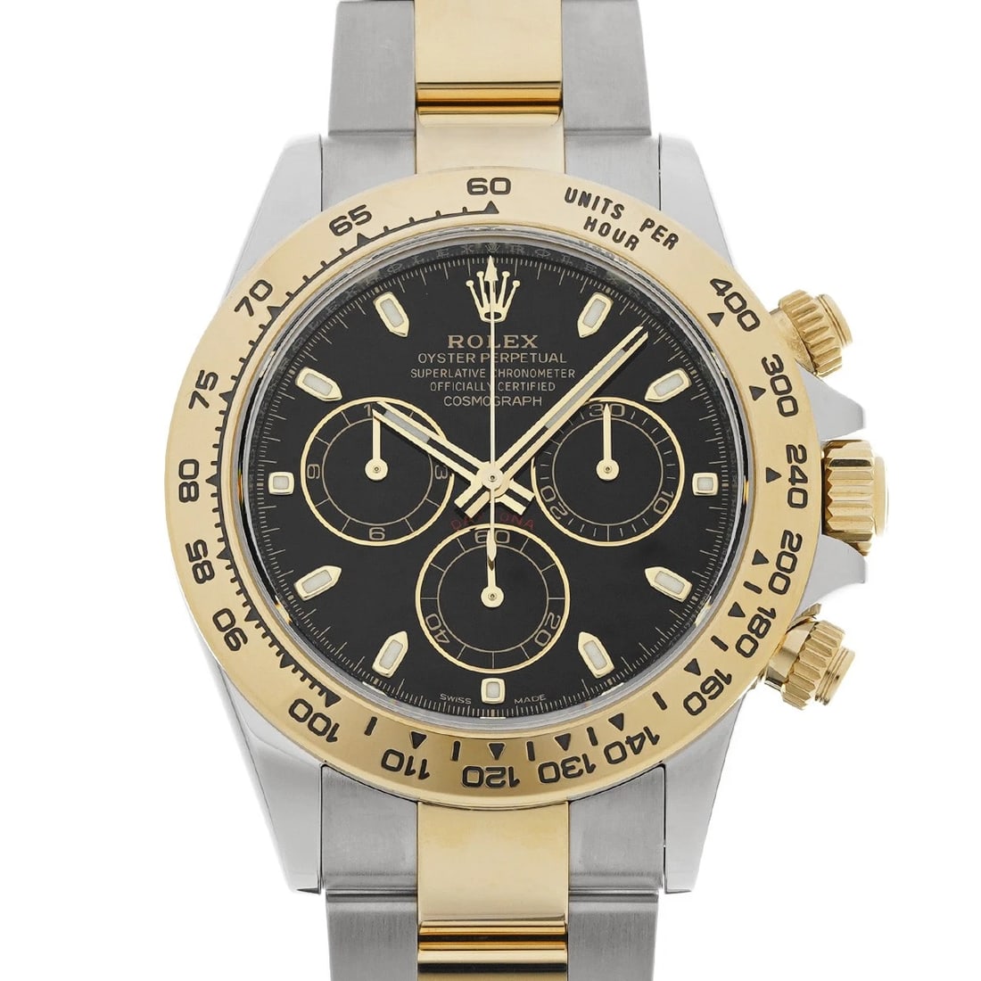 ROLEX COSMOGRAPH DAYTONA BLACK WATCH: ROLEX Cosmograph Daytona black WATCH Brand: ROLEX Type: Wristwatch Material: Band Material Stainless steel/Yellow Gold, Case Material Stainless steel Color: Dial Color black Size: ??Case? H/about 40mm