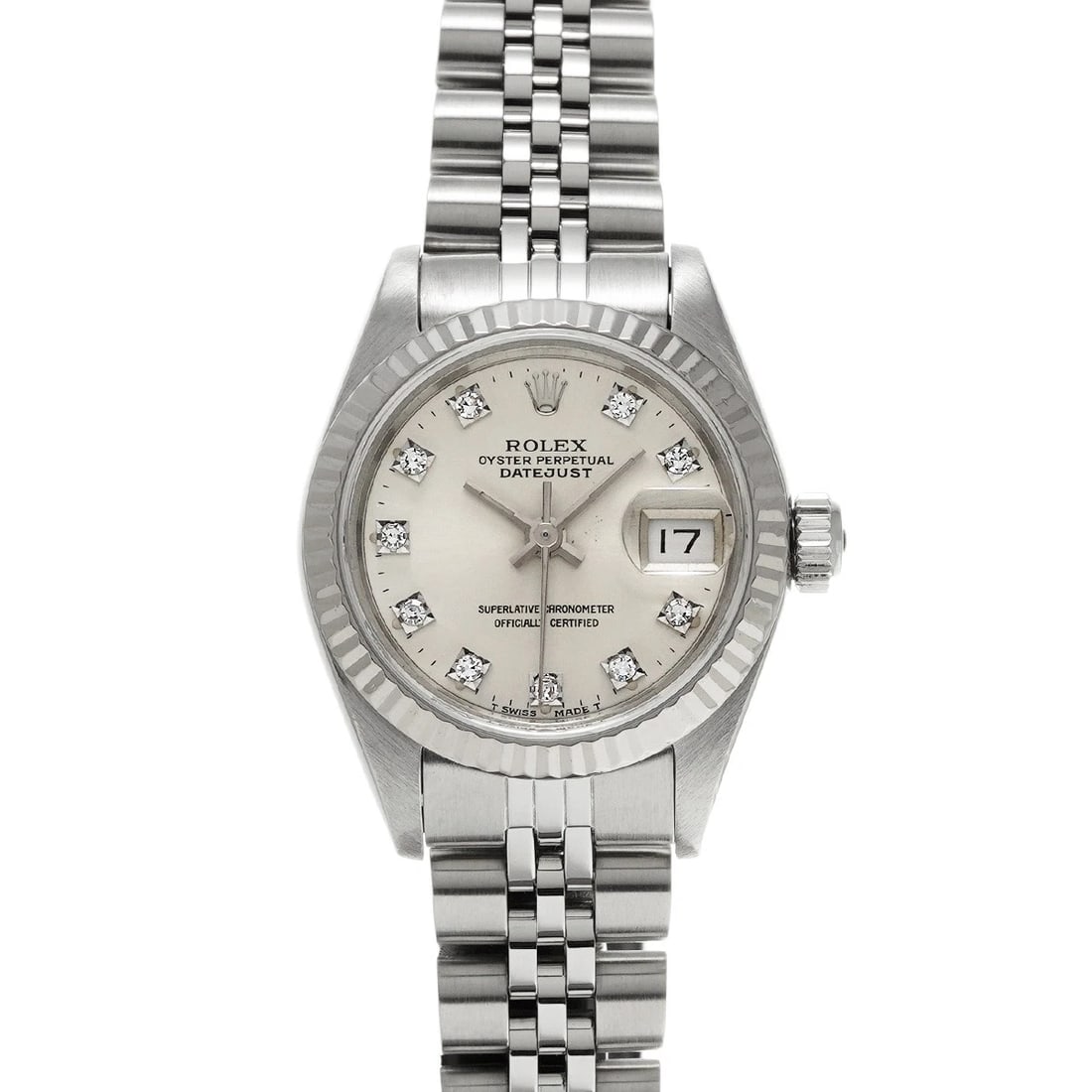 ROLEX DATEJUST SILVER DIAMOND WATCH: ROLEX Datejust Silver diamond WATCH Brand: ROLEX Type: Wristwatch Material: Band Material Stainless steel, Case Material Stainless steel Color: Dial Color Silver/diamond Size: ??Case? H/about 26mm W/a