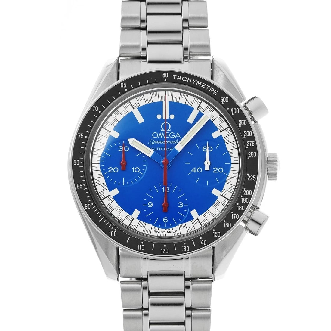 OMEGA SPEEDMASTER RACING MICHAEL SCHUMACHER BLUE WATCH: OMEGA Speedmaster Racing Michael Schumacher blue WATCH Brand: OMEGA Type: Wristwatch Material: Band Material Stainless steel, Case Material Stainless steel Color: Dial Color blue Size: ??Case? H/about