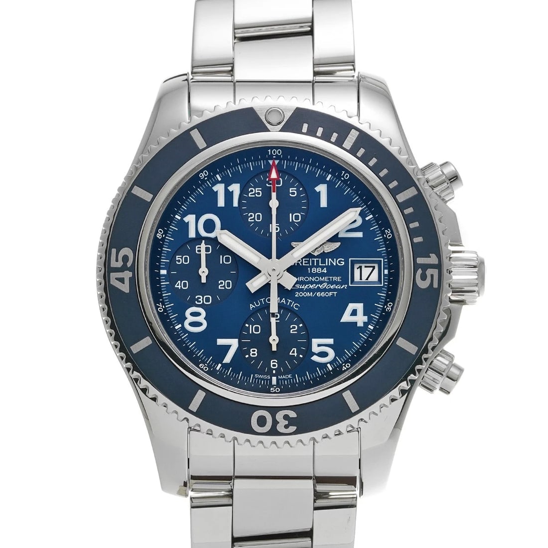BREITLING SUPEROCEAN CHRONOGRAPH BLUE WATCH: BREITLING Superocean Chronograph blue WATCH Brand: BREITLING Type: Wristwatch Material: Band Material Stainless steel, Case Material Stainless steel Color: Dial Color blue Size: ??Case? H/about 42mm W