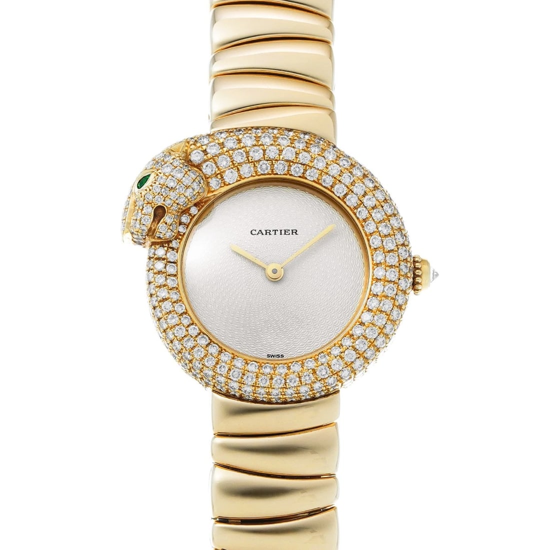 CARTIER PANTHERE IVORY WATCH: CARTIER Panthere Ivory WATCH Brand: CARTIER Type: Wristwatch Material: Band Material Yellow Gold, Case Material Yellow Gold/diamond Color: Dial Color Ivory Size: ??Case? H/about 29.5mm W/about 28mm D/