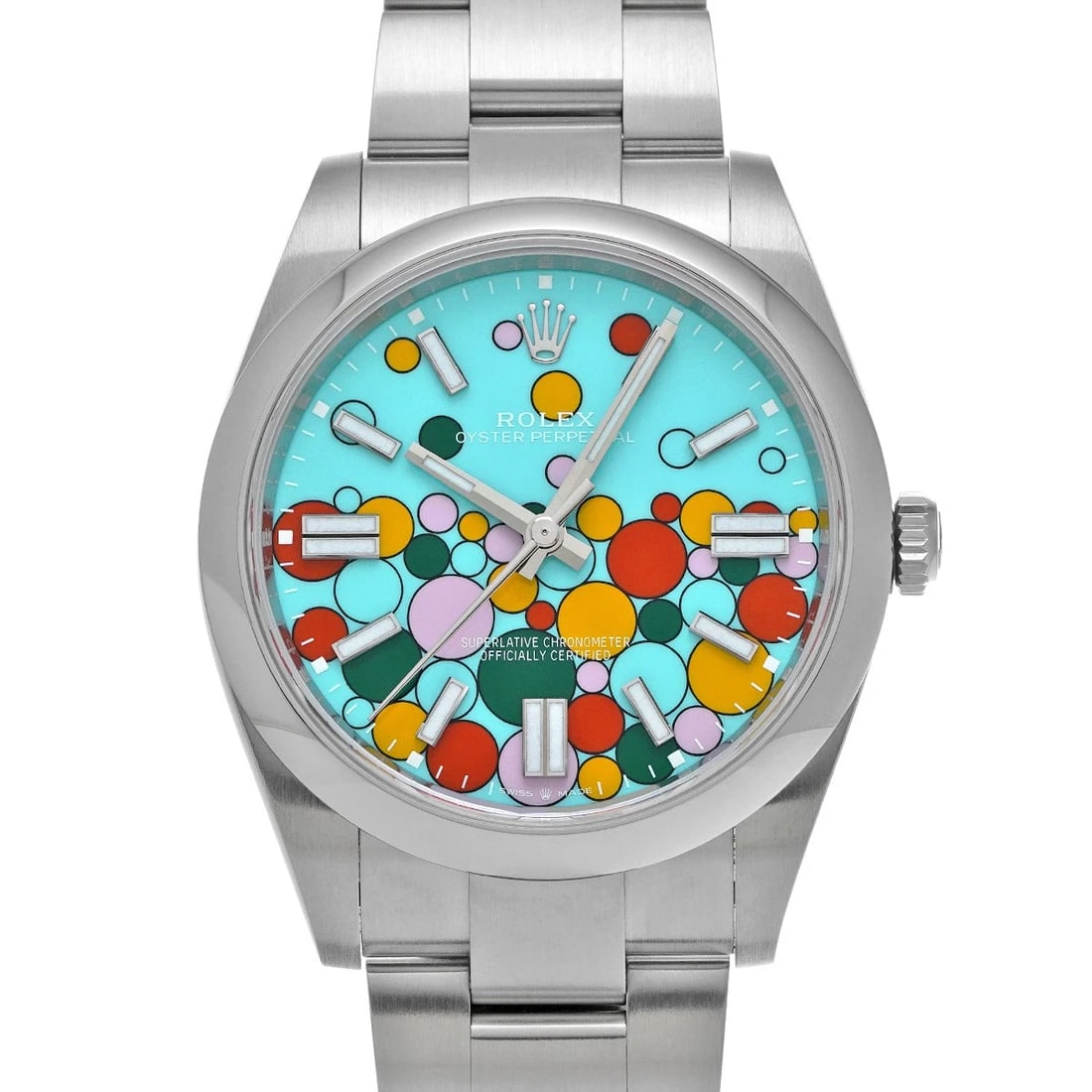 ROLEX OYSTER PERPETUAL TURQUOISE BLUE MOTIF WATCH: ROLEX Oyster Perpetual Turquoise Blue Motif WATCH Brand: ROLEX Type: Wristwatch Material: Band Material Stainless steel, Case Material Stainless steel Color: Dial Color Turquoise Blue Celebration Moti