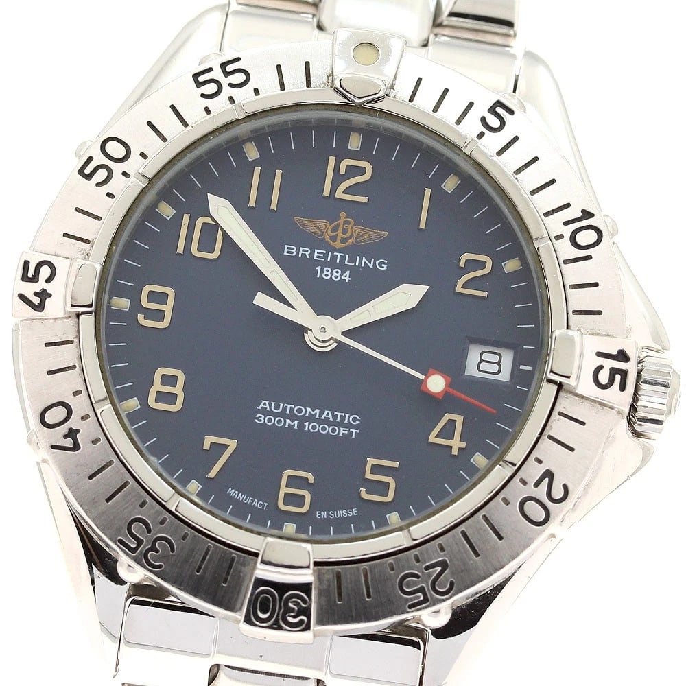 BREITLING COLT DATE NAVY AUTOMATIC WATCH: BREITLING Colt Date Navy Automatic Watch Brand: BREITLING Type: Wristwatch Material: Band Material Stainless Steel, Case Material Stainless Steel Color: Band Color Silver, Dial ColorNavy, Case ColorSi