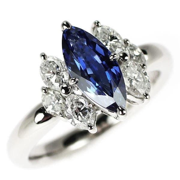 PT900 MARQUISE SAPPHIRE DIAMOND RING: Pt900 Marquise Sapphire Diamond Ring Brand: None Type: rings Material: Pt900, Main Stone/Creation sapphiresidestonediamond Color: Silver Size: 6US Accessories: None Accessories Notice: When
