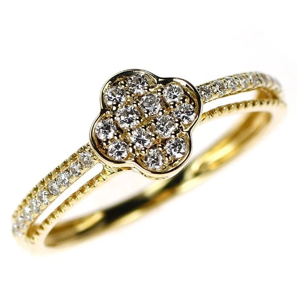 K18YG FLOWER DIAMOND RING: K18YG flower diamond ring Brand: None Type: rings Material: K18YG, Main Stone/Creation Natural Color: Yellow Gold Size: 6US Accessories: None Accessories Notice: When purchasing pre-owned goods,