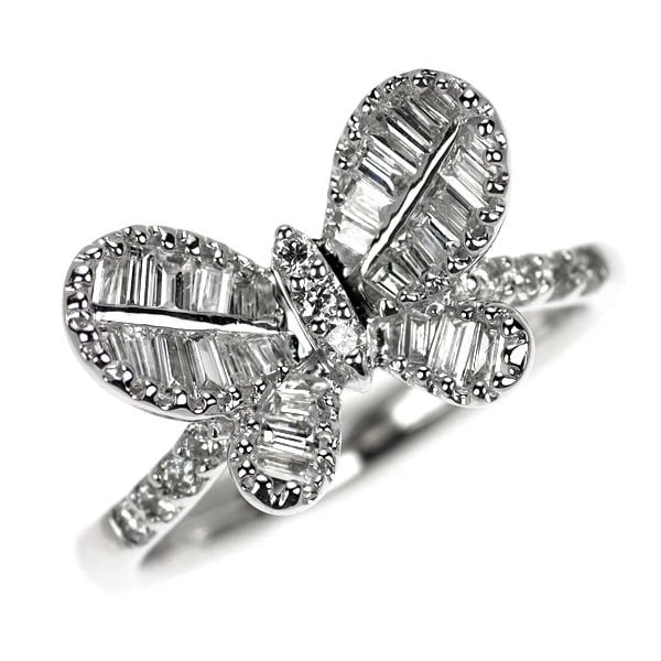 K18WG BUTTERFLY DIAMOND RING: K18WG butterfly diamond ring Brand: None Type: rings Material: K18WG, Main Stone/Creation Natural Color: White Gold Size: 6US Accessories: None Accessories Notice: When purchasing pre-owne