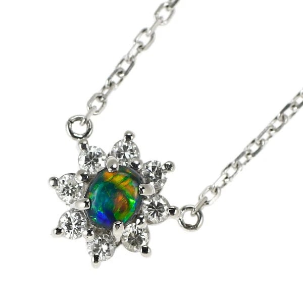 PT900/ PT850 BLACK OPAL DIAMOND PENDANT NECKLACE: Pt900/ Pt850 Black Opal Diamond Pendant Necklace Brand: None Type: pendant necklace Material: Pt900/ Pt850, Main Stone/Creation opalSide Stonediamonds Color: Silver Size: Necklace: Chain Length