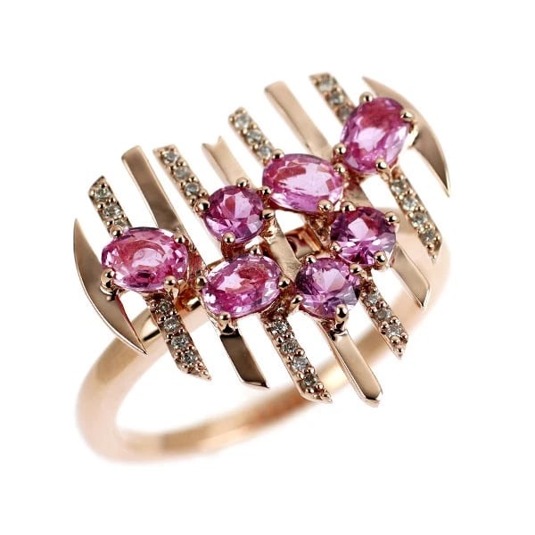 K10PG PINK SAPPHIRE DIAMOND RING: K10PG pink sapphire diamond ring Brand: None Type: rings Material: K10PG, Main Stone/Creation sapphiresidestonediamond Color: pink Gold Size: 6US Accessories: None Accessories Notice: When