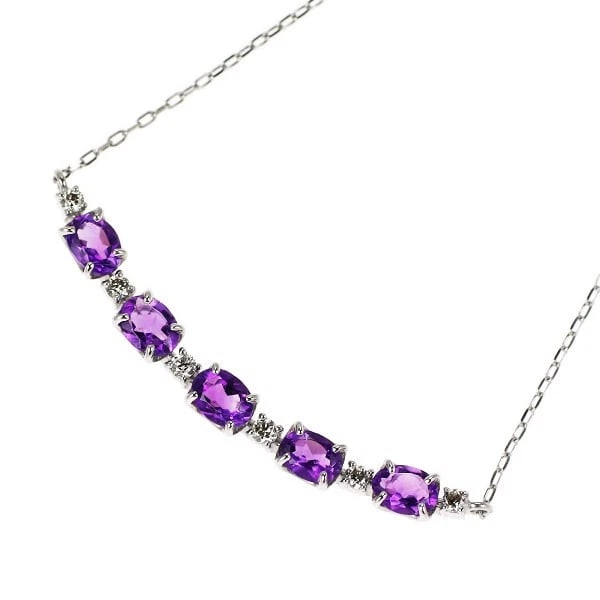 PT900/ PT850 AMETHYST DIAMOND PENDANT NECKLACE: Pt900/ Pt850 amethyst diamond pendant necklace Brand: None Type: pendant necklace Material: Pt900/ Pt850, Main Stone/Creation Amethystsidestonediamond Color: Silver Size: Necklace: Chain Length ?47.5c