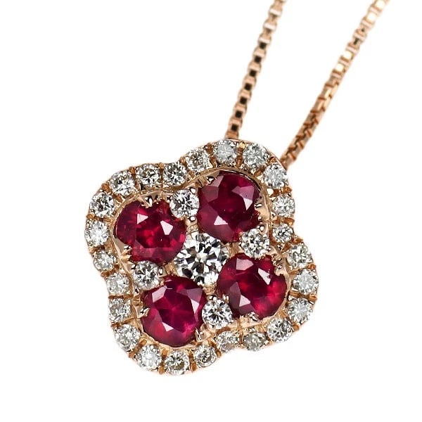 K18PG RUBY DIAMOND PENDANT NECKLACE: K18PG Ruby Diamond Pendant Necklace Brand: None Type: pendant necklace Material: K18PG, Main Stone/Creation RubySide Stonediamonds Color: pink Gold Size: Necklace: Chain Length ?45cm Accessories: