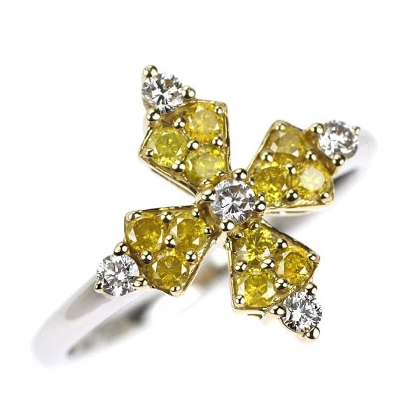 K18YG/WG YELLOW DIAMOND RING: K18YG/WG Yellow Diamond Ring Brand: None Type: rings Material: K18YG/WG, Main Stone/Creation Natural Color: YG,WG Size: 6.75 - 7US Accessories: None Accessories Notice: When purchasing pre-owned
