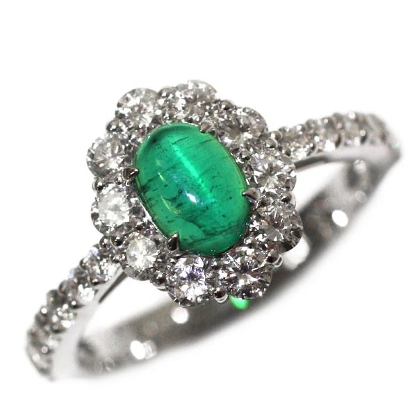 PT950 EMERALD CAT'S EYE DIAMOND RING: Pt950 Emerald Cat's Eye Diamond Ring Brand: None Type: rings Material: Pt950, Main Stone/Creation catseyeSide Stonediamonds Color: Silver Size: 5.25US Accessories: None Accessories Notice: