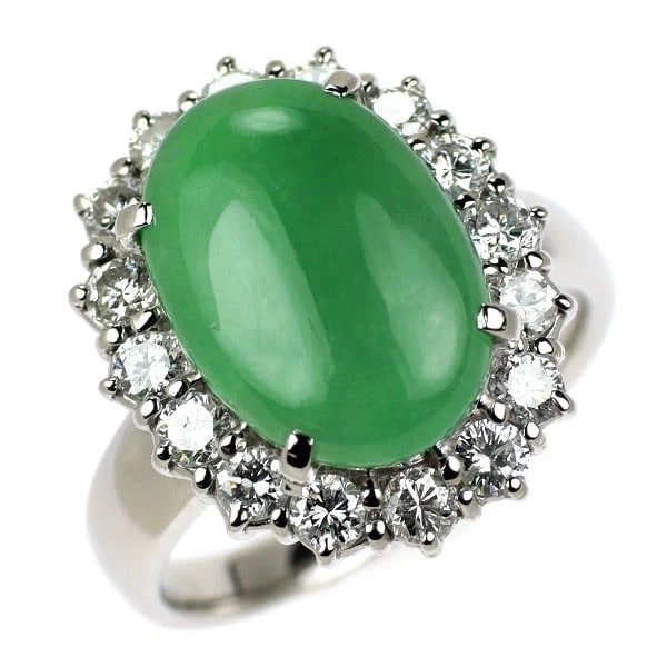 PT900 JADE DIAMOND RING: Pt900 jade diamond ring Brand: None Type: rings Material: Pt900, Main Stone/Creation jadesidestonediamond Color: Silver Size: US 5.25 Accessories: None Accessories Notice: When purchasing