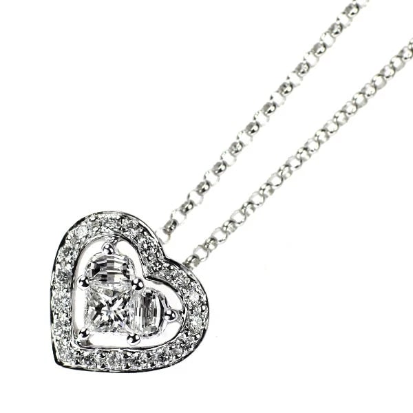 K18WG HEART DIAMOND PENDANT NECKLACE: K18WG heart diamond pendant necklace Brand: None Type: pendant necklace Material: K18WG, Main Stone/Creation Natural Color: White Gold Size: Necklace: Chain Length 42.5cm Accessories: None