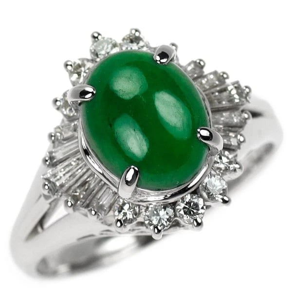 GINZA MIWA PT900 JADE DIAMOND RING: Ginza Miwa Pt900 jade diamond ring Brand: None Type: rings Material: Pt900, Main Stone/Creation jadesidestonediamond Color: Silver Size: 5.25US Accessories: None Accessories Notice: When purchasing