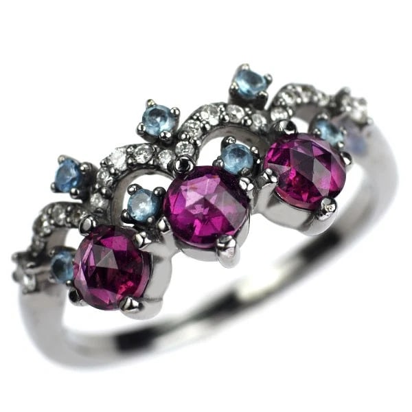 BLACK PLATED/ K18WG GARNET TOPAZ DIAMOND RING: Black Plated/ K18WG Garnet Topaz Diamond Ring Brand: None Type: rings Material: Black Plated/ K18WG, Main Stone/Creation garnetSide Stonetopaz diamond Color: BG,WG Size: 6US Accessories: None