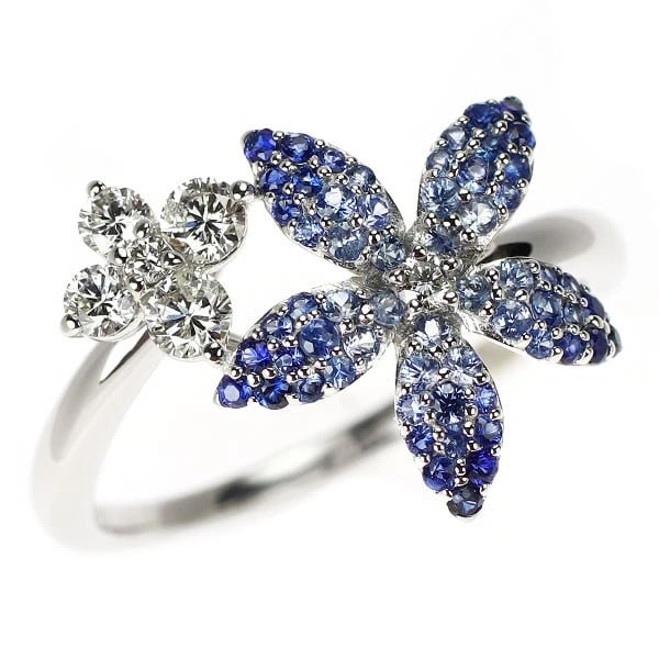 K18WG SAPPHIRE DIAMOND RING: K18WG Sapphire Diamond Ring Brand: None Type: rings Material: K18WG, Main Stone/Creation sapphireSide Stonediamonds Color: White Gold Size: 9US Accessories: None Accessories Notice: When purchasing