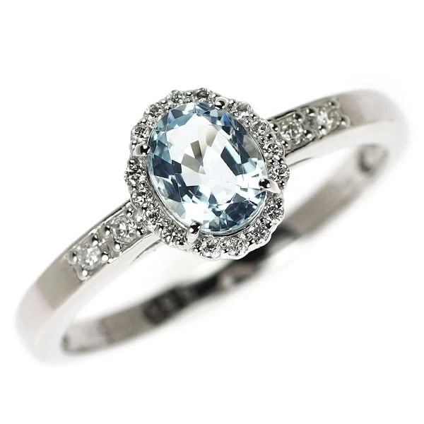 PT900 AQUAMARINE DIAMOND RING: Pt900 aquamarine diamond ring Brand: None Type: rings Material: Pt900, Main Stone/Creation aquramineSide Stonediamonds Color: Silver Size: 6.75 - 7US Accessories: None Accessories Notice: When
