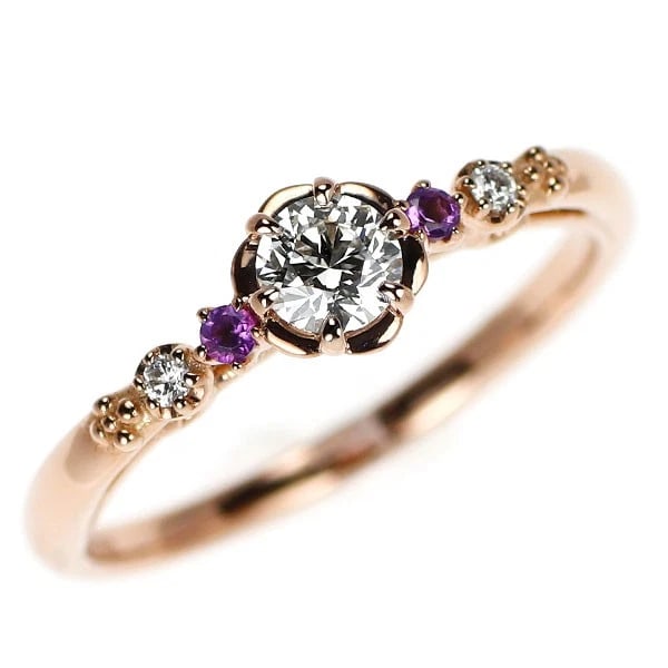K18PG DIAMOND AMETHYST RING: K18PG Diamond Amethyst Ring Brand: None Type: rings Material: K18PG, Main Stone/Creation naturalSide Stoneamethyst diamond Color: pink Gold Size: 4.75 - 5US Accessories: None Accessories Notice: When