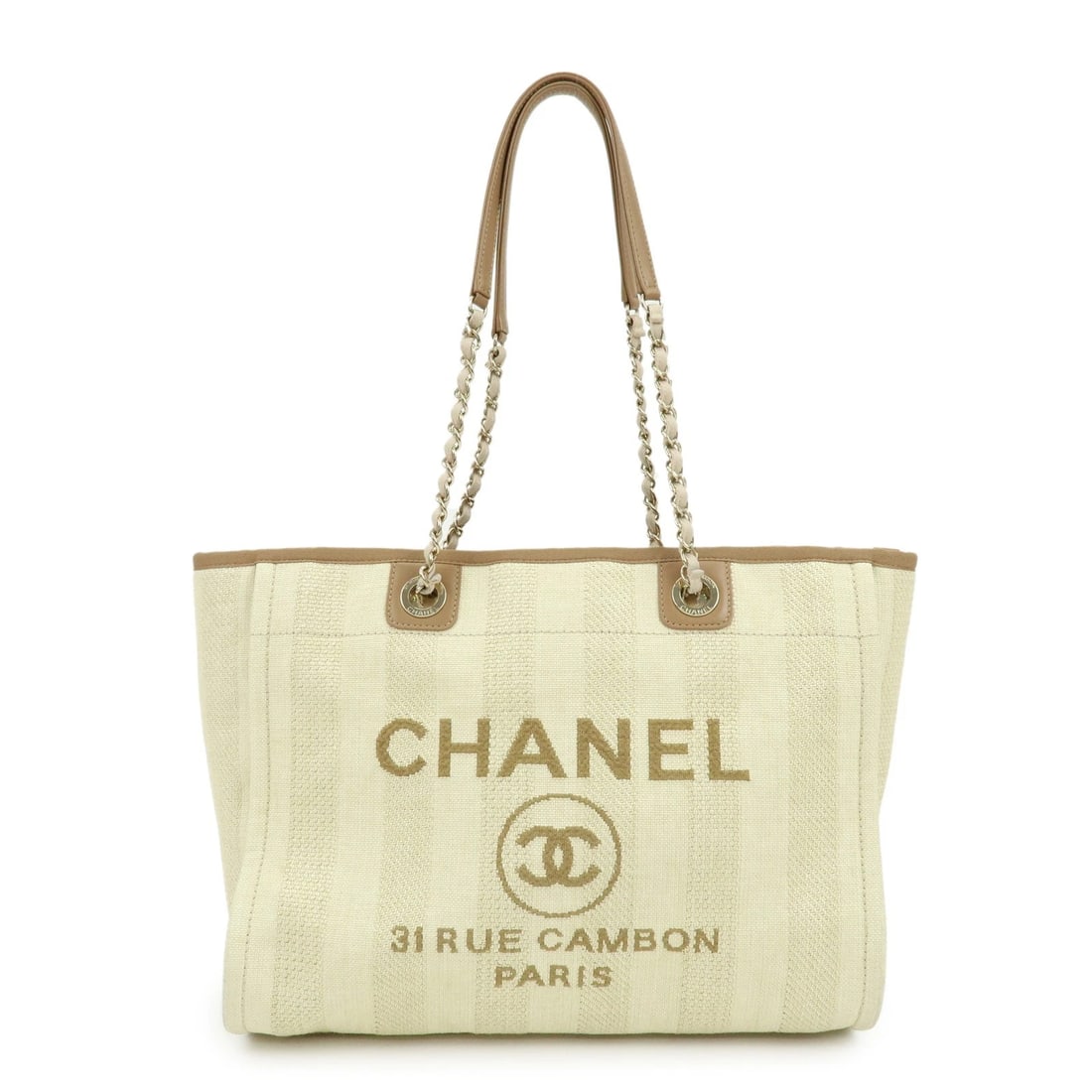 CHANEL DEAUVILLE MM STRAW LEATHER TOTE SHOULDER BAG: CHANEL Deauville MM Straw Leather Tote Shoulder Bag Brand: CHANEL Type: tote bag Material: Straw , Leather Color: Beige , Light Brown Size: W33cm(12.99")H26cm(10.24")D13cm(5.12") Accessories: None
