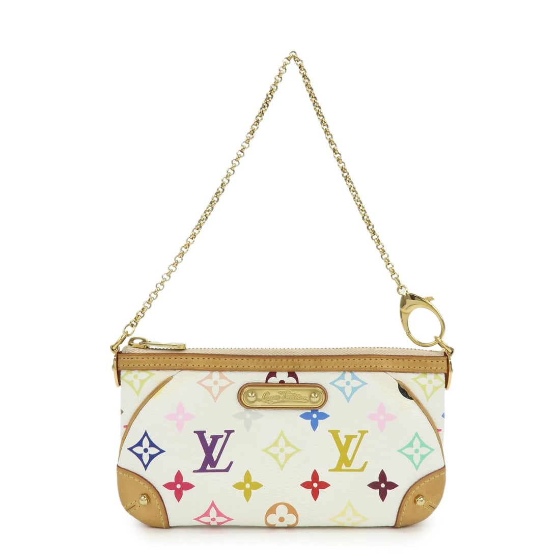 LOUIS VUITTON MONOGRAM MULTICOLOR POCHETTE MILLA: Louis Vuitton Monogram Multicolor Pochette Milla Brand: louis vuitton Type: hand bag Material: Monogram Canvas , Nume Leather Color: Blanc Size: W20cm(7.87")H11cm(4.33")D1cm(0.39") Accessories: No