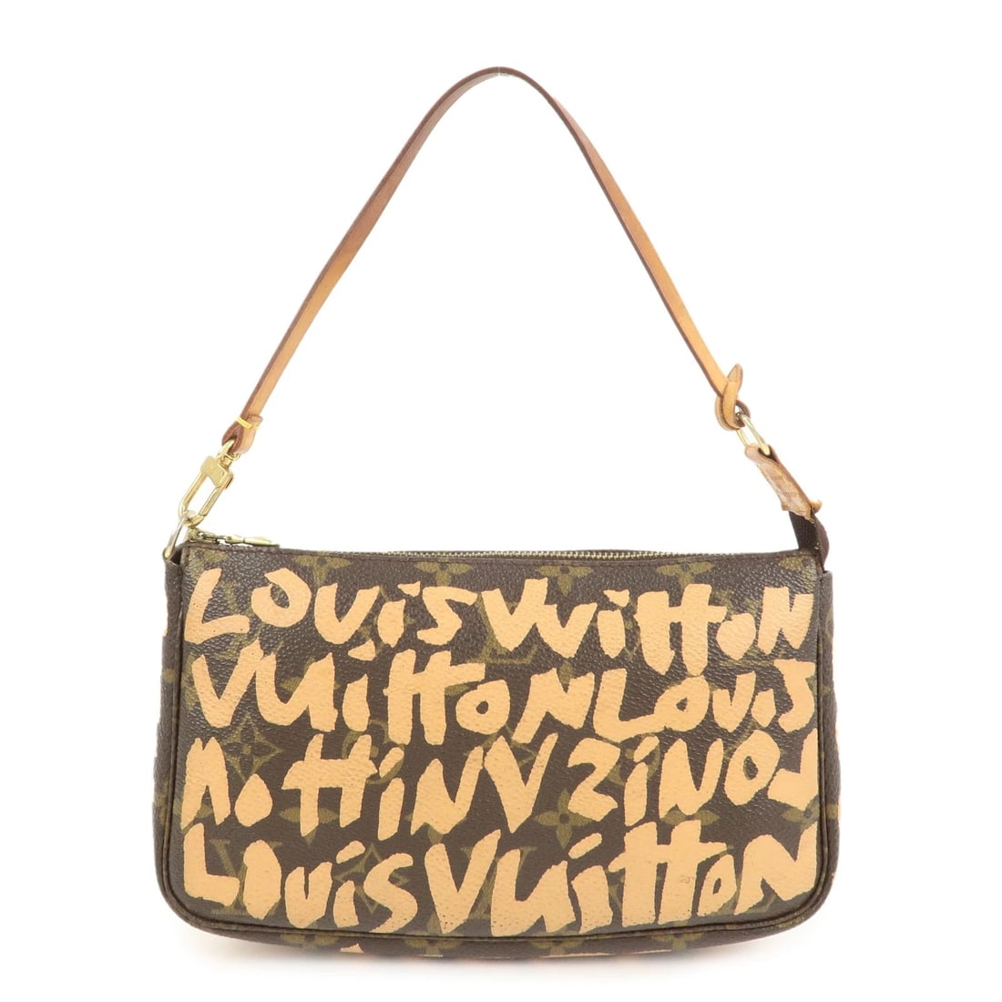 LOUIS VUITTON MONOGRAM GRAFFITI POCHETTE ACCESSOIRES HANDBAG: Louis Vuitton Monogram Graffiti Pochette Accessoires HandBag Brand: louis vuitton Type: hand bag Material: Monogram Canvas , Nume Leather Color: Peach Size: D3.5cm(1.38")H12.5cm(4.92")W21cm(8.27")