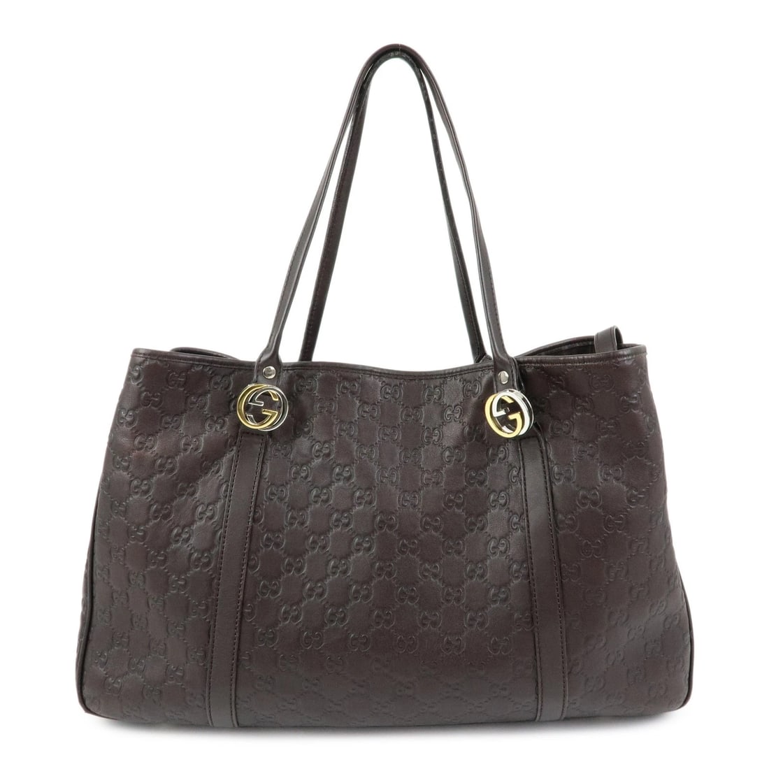 GUCCI GG TWINS GUCCISSIMA LEATHER TOTE BAG: GUCCI GG Twins Guccissima Leather Tote Bag Brand: GUCCI Type: tote bag Material: Guccissima Leather Color: Dark Brown Size: W45cm(17.72")H27cm(10.63")D11cm(4.33") Accessories: None Accesso