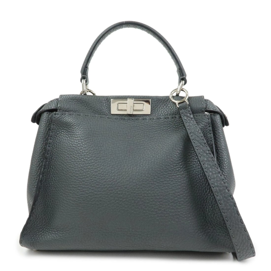 FENDI PEEKABOO SELLERIA LEATHER 2WAY HAND SHOULDER BAG: FENDI Peekaboo Selleria Leather 2Way Hand Shoulder Bag Brand: FENDI Type: 2way bag Material: Calf Leather Color: Gray Size: W34cm(13.39")H24cm(9.45")D12cm(4.72") Accessories: None Accessor