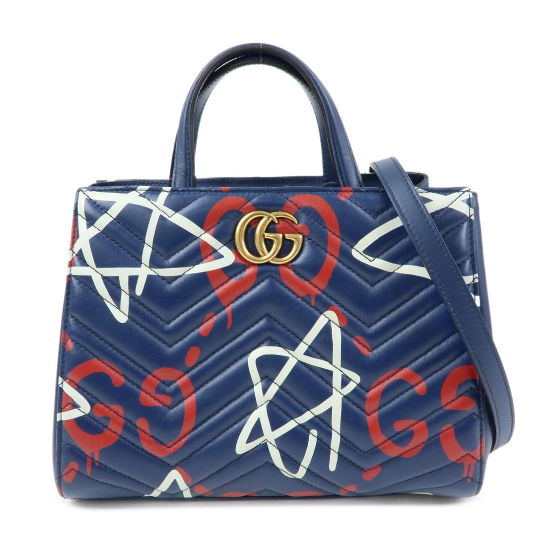 GUCCI GG MARMONT GHOST LEATHER 2WAY HAND BAG: GUCCI GG Marmont Ghost Leather 2Way Hand Bag Brand: GUCCI Type: 2Way bag Material: Leather Color: Navy , Red , White Size: W?25cm(9.84")H?20cm(7.87")D?10cm(3.94") Accessories: None Accesso