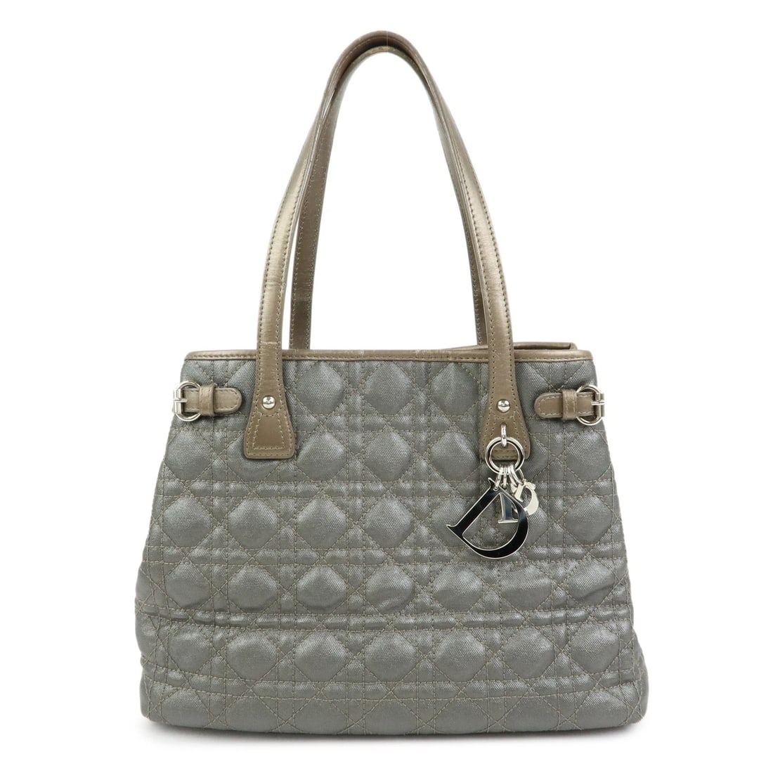 CHRISTIAN DIOR PANAREA CANNAGE PVC COATED CANVAS TOTE BAG: Christian Dior Panarea Cannage PVC Coated Canvas Tote Bag Brand: Christian Dior Type: tote bag Material: PVC Coating Canvas , Leather Color: Gray Size: W32cm(12.60")H23.5cm(9.25")D15cm(5.91") Acce