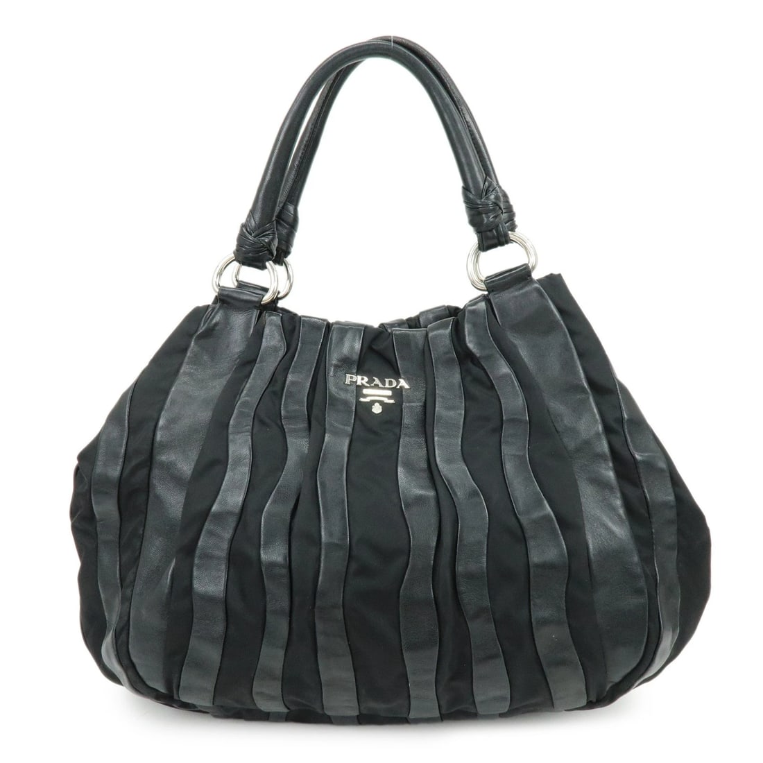 PRADA LOGO LEATHER NYLON TOTE BAG SHOULDER BAG: PRADA Logo Leather Nylon Tote Bag Shoulder Bag Brand: PRADA Type: tote bag Material: Leather , Nylon Color: Black Size: W43cm(16.93")H27cm(10.63")D10cm(3.94") Accessories: None Accessories