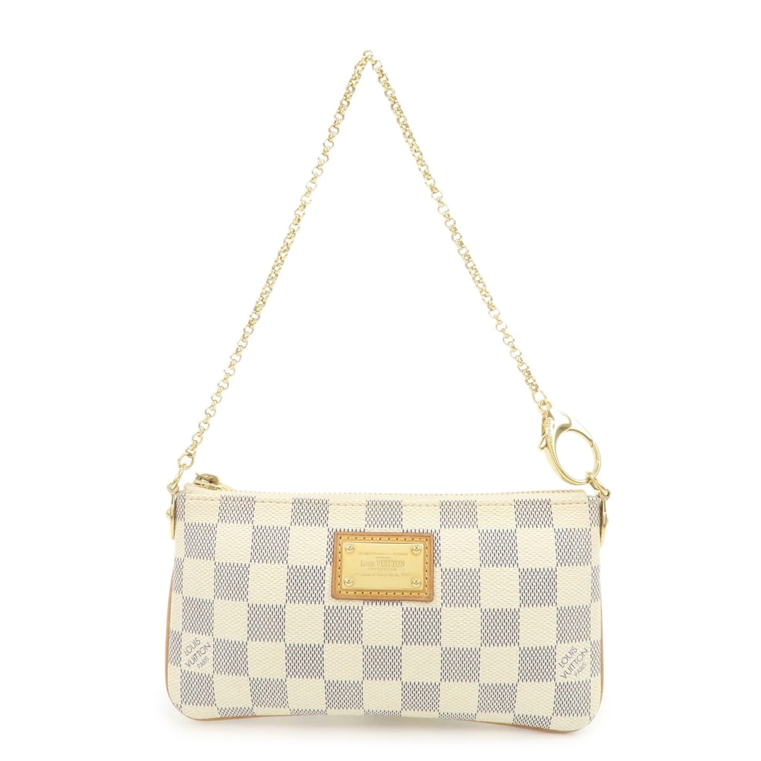 LOUIS VUITTON DAMIER AZUR POCHETTE MILLA MM MINI POUCH: Louis Vuitton Damier Azur Pochette Milla MM Mini Pouch Brand: Louis Vuitton Type: hand bag Material: Damier Canvas , Nume Leather Color: Damier Azur Size: W20cm(7.87")H11cm(4.33")D1cm(0.39") Acces