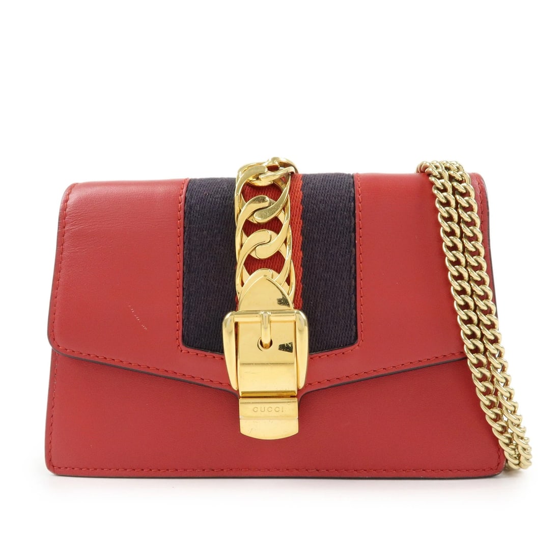GUCCI SYLVIE SHERRY LEATHER CHAIN MINI SHOULDER BAG: GUCCI Sylvie Sherry Leather Chain Mini Shoulder Bag Brand: GUCCI Type: shoulder bag Material: Leather Color: Red , Navy Size: W16cm(6.30")H11cm(4.33")D3cm(1.18") Accessories: None Accessor