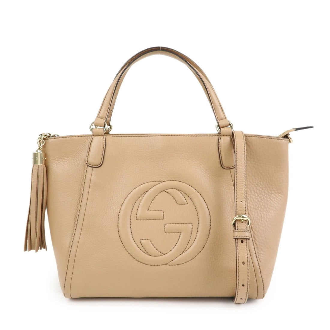 GUCCI SOHO INTERLOCKING G LEATHER 2WAY HAND BAG: GUCCI SOHO Interlocking G Leather 2Way Hand Bag Brand: gucci Type: 2way bag Material: Leather Color: Beige Size: W34cm(13.39")H23cm(9.06")D13.5cm(5.31") Accessories: None Accessories Notic