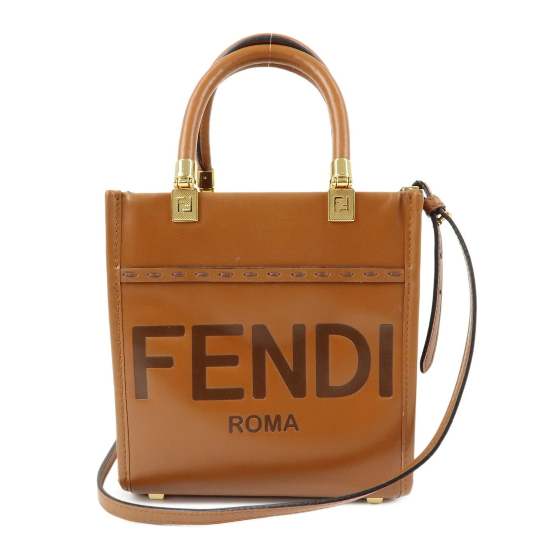 FENDI LEATHER SUNSHINE SHOPPER SMALL 2WAY HAND BAG: FENDI Leather Sunshine Shopper Small 2Way Hand Bag Brand: FENDI Type: 2way bag Material: Leather Color: Brown Size: W16cm(6.30")H17cm(6.69")D6.5cm(2.56") Accessories: None Accessories Noti