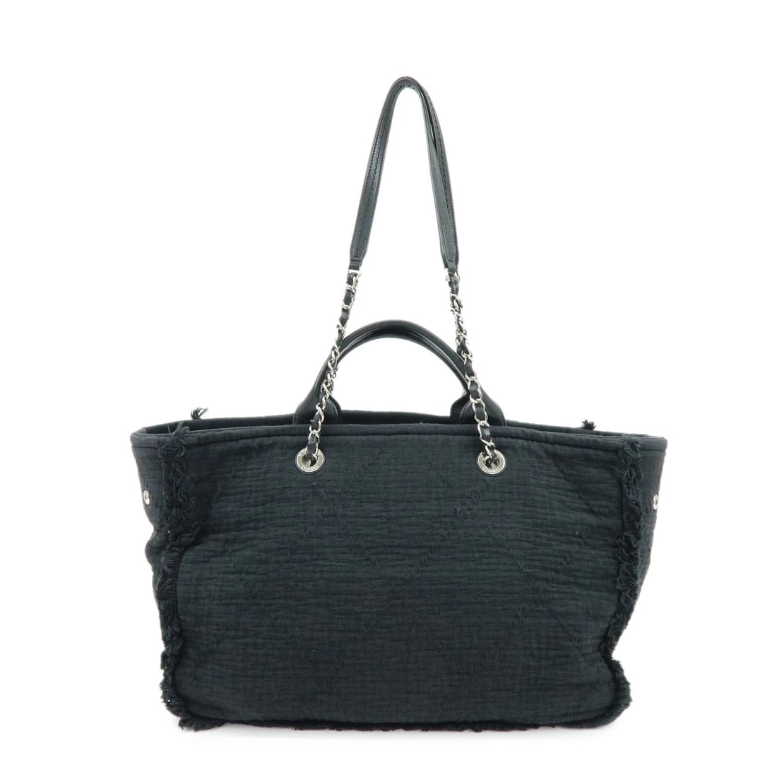 CHANEL COCO MARK CANVAS LEATHER CHAIN SHOULDER BAG TOTE BAG: CHANEL COCO Mark Canvas Leather Chain Shoulder Bag Tote Bag Brand: CHANEL Type: tote bag Material: Canvas , Leather Color: Black , Silver Size: W37cm(14.57")H25cm(9.84")D14cm(5.51") Accessories: N
