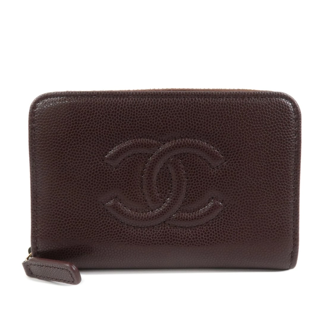 CHANEL COCO MARK CAVIARSKIN COMPACT ZIPPY WALLET: CHANEL COCO Mark Caviarskin Compact Zippy Wallet Brand: CHANEL Type: wallet Material: Caviar skin Color: Brown Size: W12cm(4.72")H8cm(3.15")D2cm(0.79") Accessories: None Accessories Notice