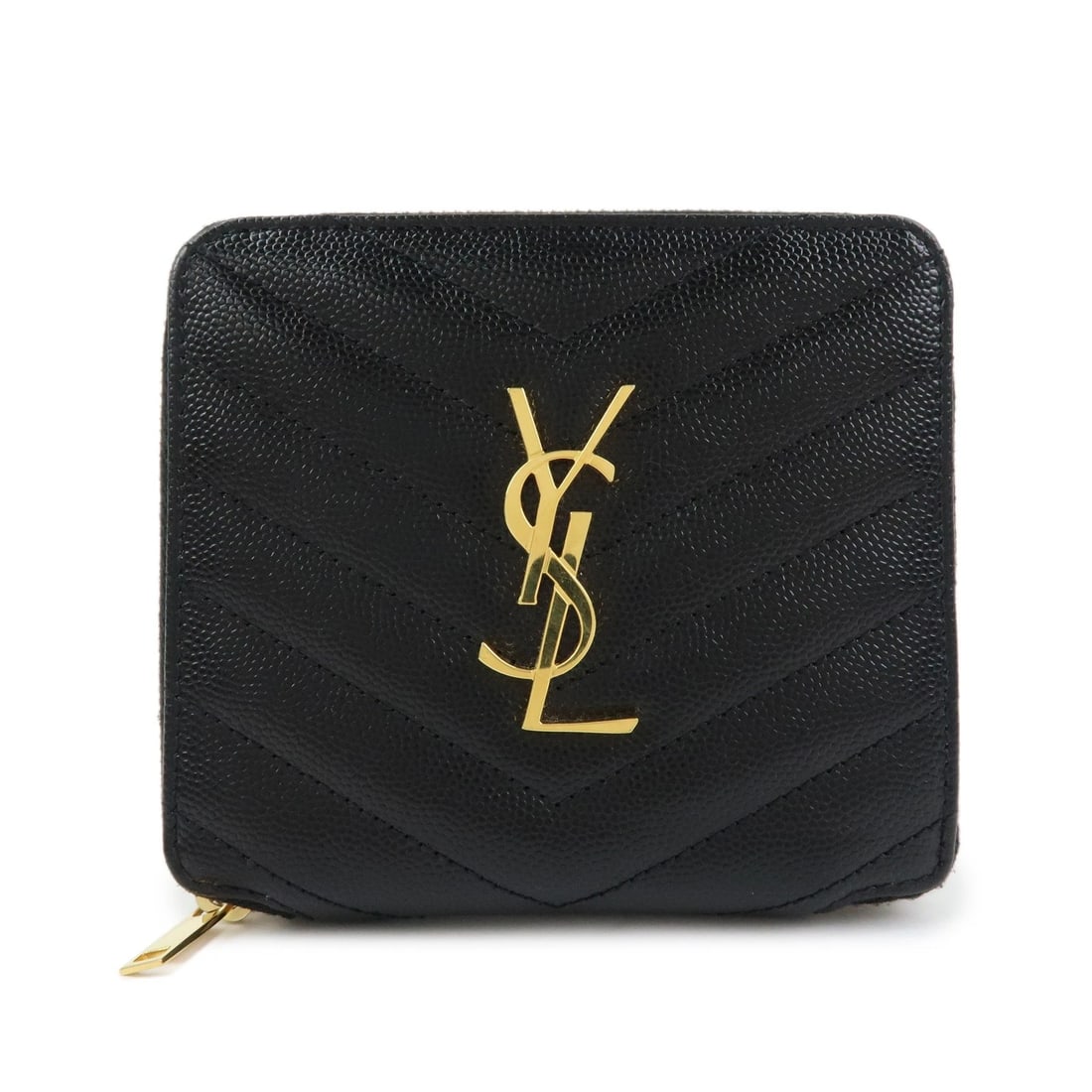 SAINT LAURENT PARIS CASSANDRA LEATHER COMPACT WALLET: SAINT LAURENT PARIS Cassandra Leather Compact Wallet Brand: Saint Laurent Paris Type: coin case Material: Leather Color: Black Size: W12cm(4.72")H10cm(3.94")D2cm(0.79") Accessories: None A