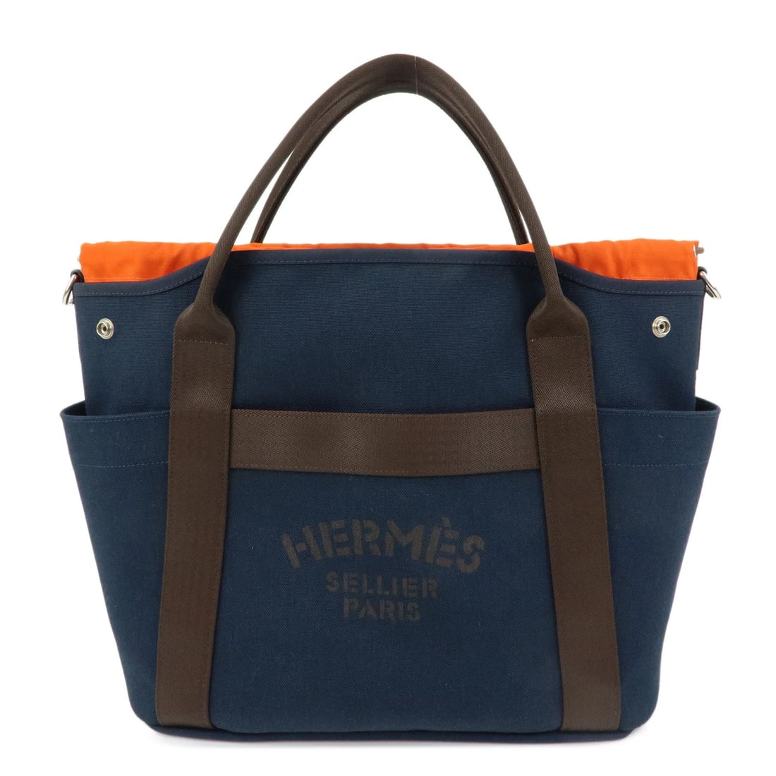 HERMES SAC DE PANSAGE GROOM CANVAS 2WAY TOTE HAND BAG: HERMES Sac de Pansage Groom Canvas 2Way Tote Hand Bag Brand: HERMES Type: 2way bag Material: Canvas Color: Navy , Brown Size: W50cm(19.69")H33cm(12.99")D15cm(5.91") Accessories: None Accessories