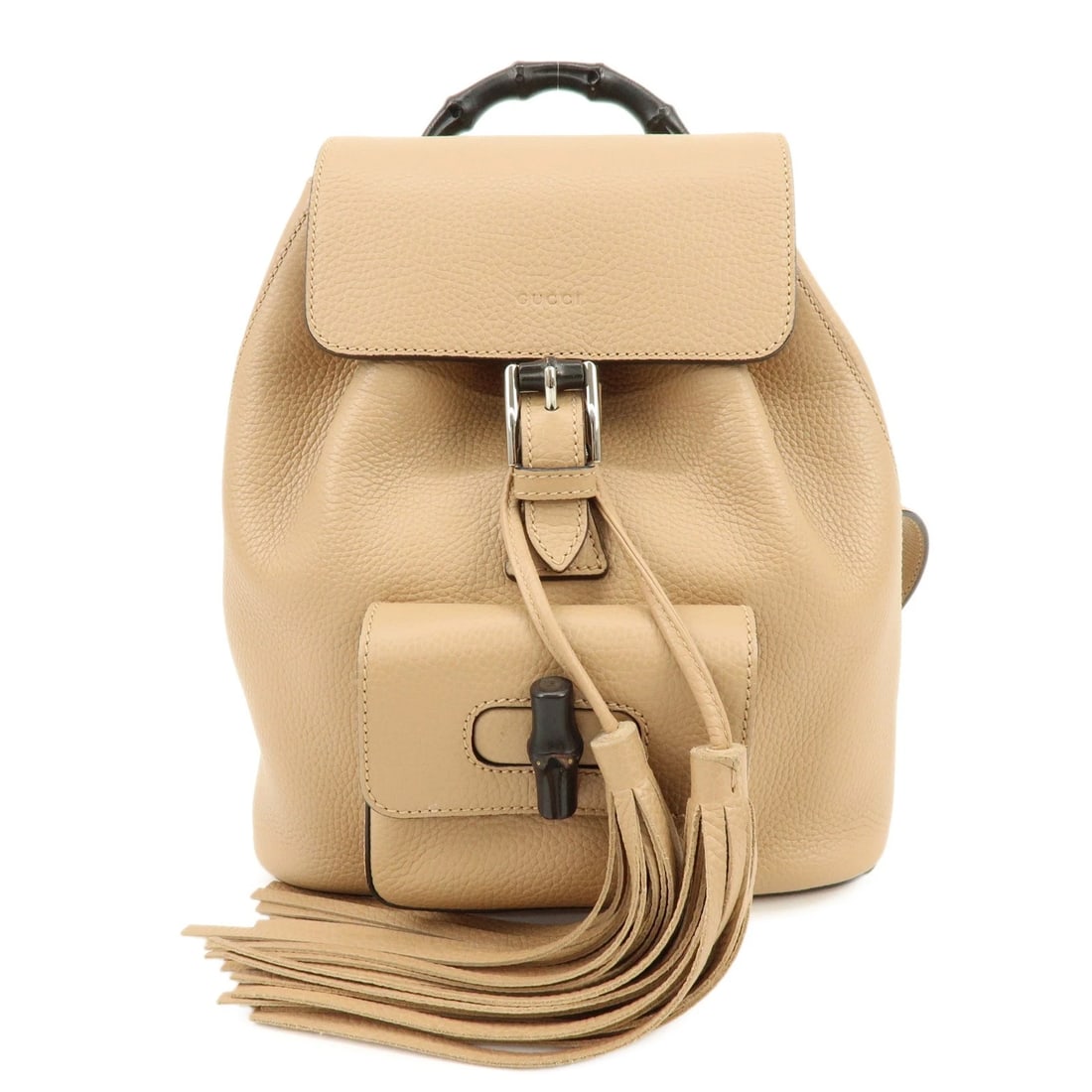 GUCCI BAMBOO TASSEL LEATHER BACKPACK RUCKSACK BEIGE: GUCCI Bamboo Tassel Leather Backpack Rucksack Beige Brand: GUCCI Type: backpack Material: Leather Color: Beige Size: W24cm(9.45")H27cm(10.63")D10cm(3.94") Accessories: None Accessories Notice: When