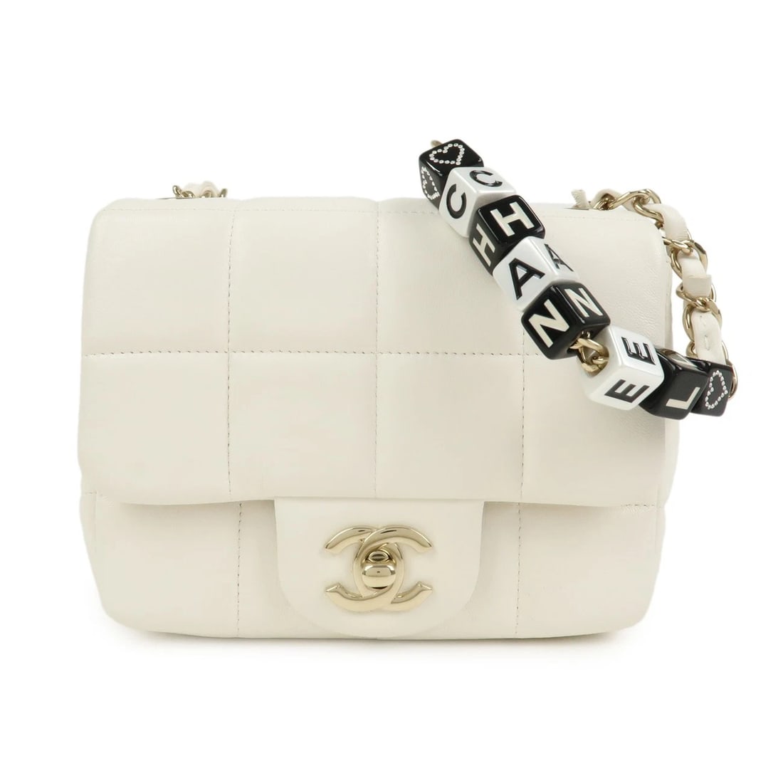 CHANEL CHOCOLATE BAR LAMB SKIN CHAIN SHOULDER BAG (1 of 6)