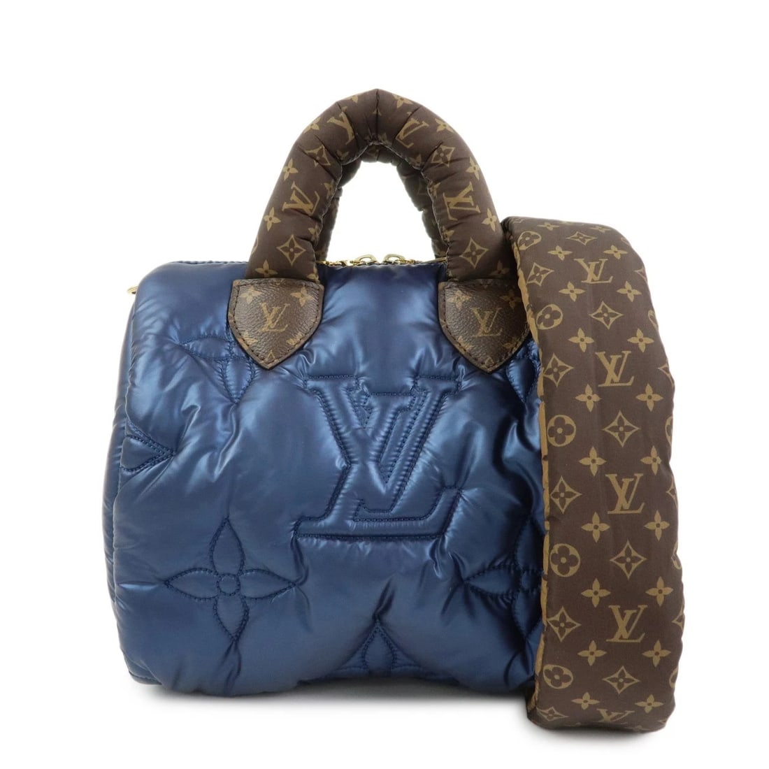 LOUIS VUITTON MONOGRAM LV PILLOW SPEEDY BANDOULIERE: Louis Vuitton Monogram LV Pillow Speedy Bandouliere Brand: louis vuitton Type: boston bag Material: Nylon , Monogram Canvas Color: Metaric Blue , Brown Size: W25cm(9.84")H23cm(9.06")D16cm(6.30") A