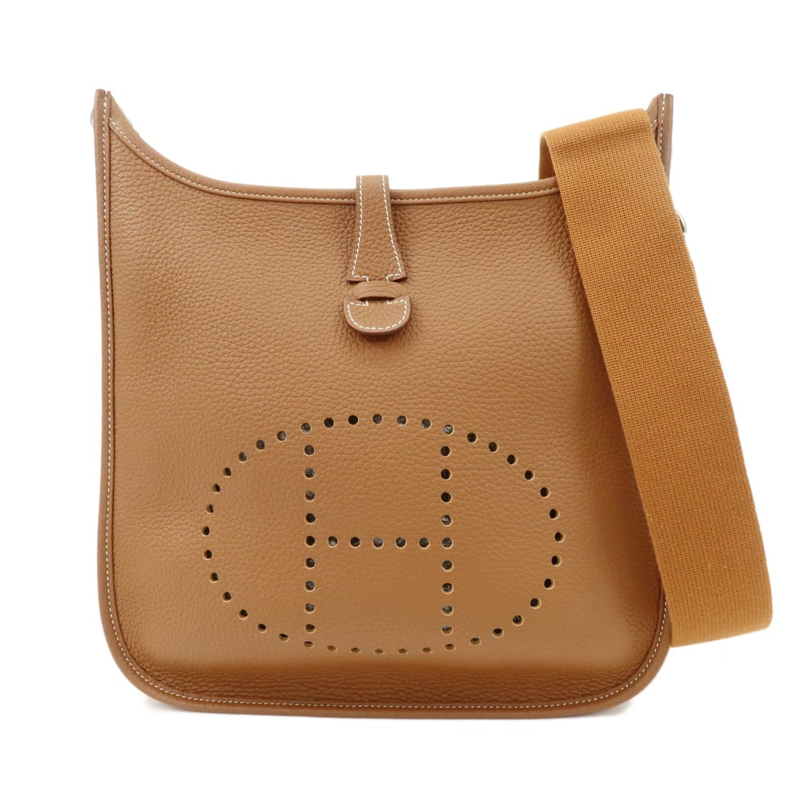 HERMES TAURILLON CLEMENCE EVELYN 3PM B STAMP SHOULDER BAG: HERMES Taurillon Clemence Evelyn 3PM B Stamp Shoulder Bag Brand: Louis Vuitton Type: belt Material: Taurillon Clemence Color: Gold Size: W28 × H27 × D9cm (11.02"/10.63"/3.54") Accessories: None