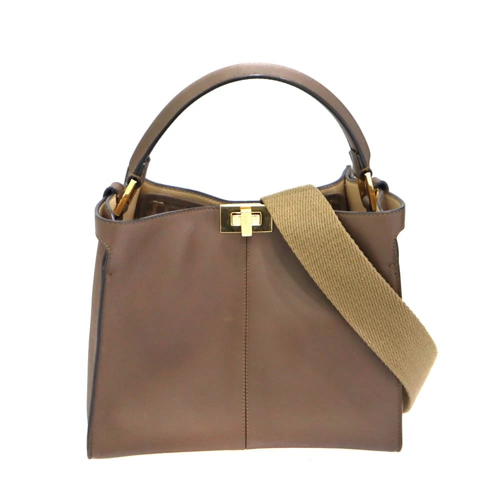 FENDI PEEKABOO X-LITE MEDIUM 2WAY BAG: Fendi Peekaboo X-Lite Medium 2WAY Bag Brand: FENDI Type: Handbag Material: leather Color: Brown tones Size: W30cm x H25cm x D14cm Accessories: None Accessories Notice: When purchasing pre-