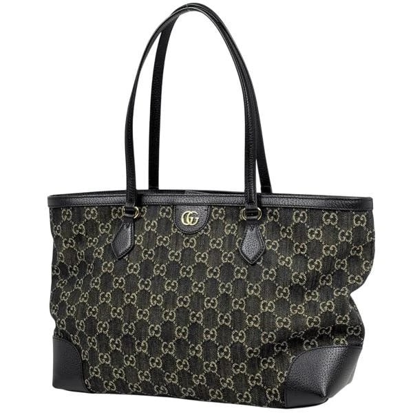 GUCCI GG PATTERN MEDIUM TOTE BAG SHOULDER BAG DENIM LEATHER: Gucci GG Pattern Medium Tote Bag Shoulder Bag Denim Leather Brand: Gucci Type: GG Pattern Medium Tote Bag Material: Denim Leather Color: Black Size: Depth 13 cm Width 37 cm Height 26 cm Accessorie
