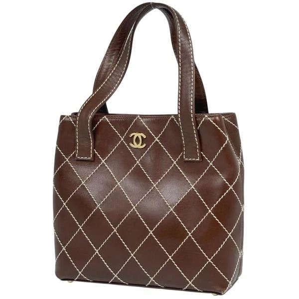 CHANEL WILD STITCH TOTE BAG CC MARK HANDBAG LEATHER BROWN: Chanel Wild Stitch Tote Bag CC Mark Handbag Leather Brown Brand: CHANEL Type: Wild Stitch Tote Bag Material: Exterior Material Leather Color: Exterior Color Brown Size: Width 24 cm Depth 8 cm Height 2