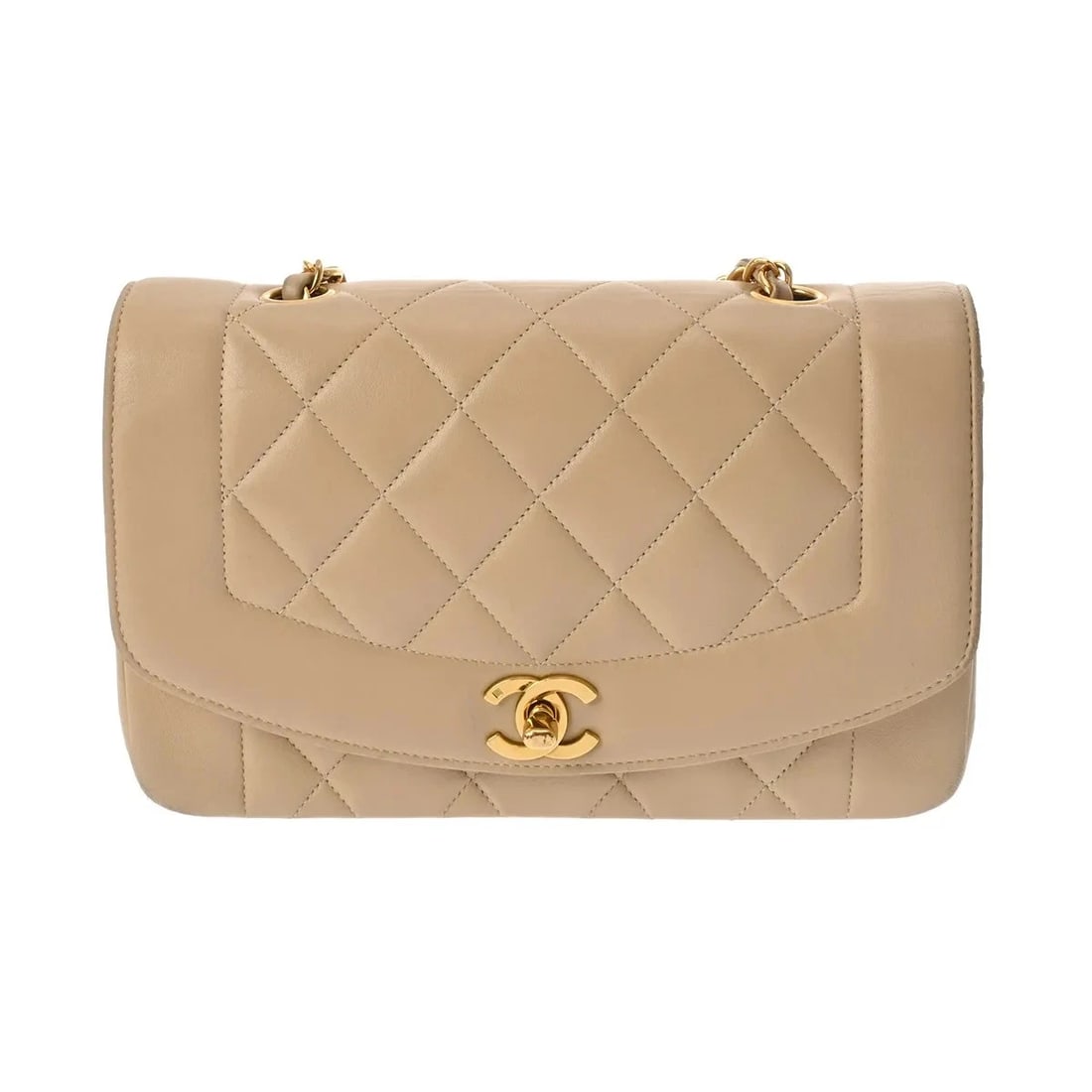 CHANEL SHOULDER BAG LAMBSKIN GOLD, BEIGE: Chanel Shoulder Bag Lambskin Gold, Beige Brand: Chanel Type: Shoulder Bag Material: Exterior Material Lambskin Color: Exterior Color Gold, Beige Size: W 22cm / H 13cm / D 7cm Accessories: None