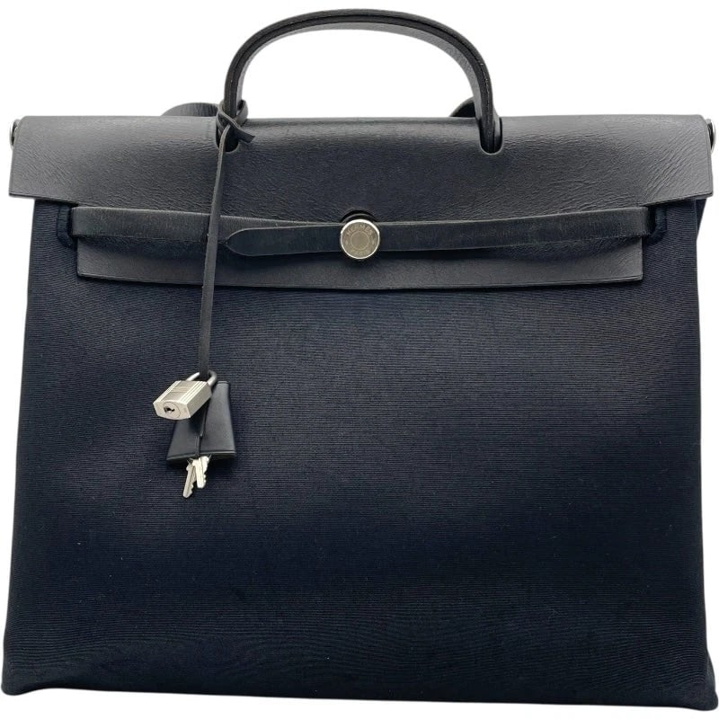 HERMES HERBAG MM BLACK LEATHER HANDBAG H STAMP: HERMES Herbag MM Black Leather Handbag H Stamp Brand: Hermes Type: Handbag Material: Leather Color: Black Size: W38cm x H33cm x D12cm Accessories: None Accessories Notice: When purchasing